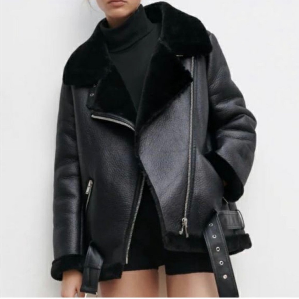 ZARA FUR MOTO JACKET XS